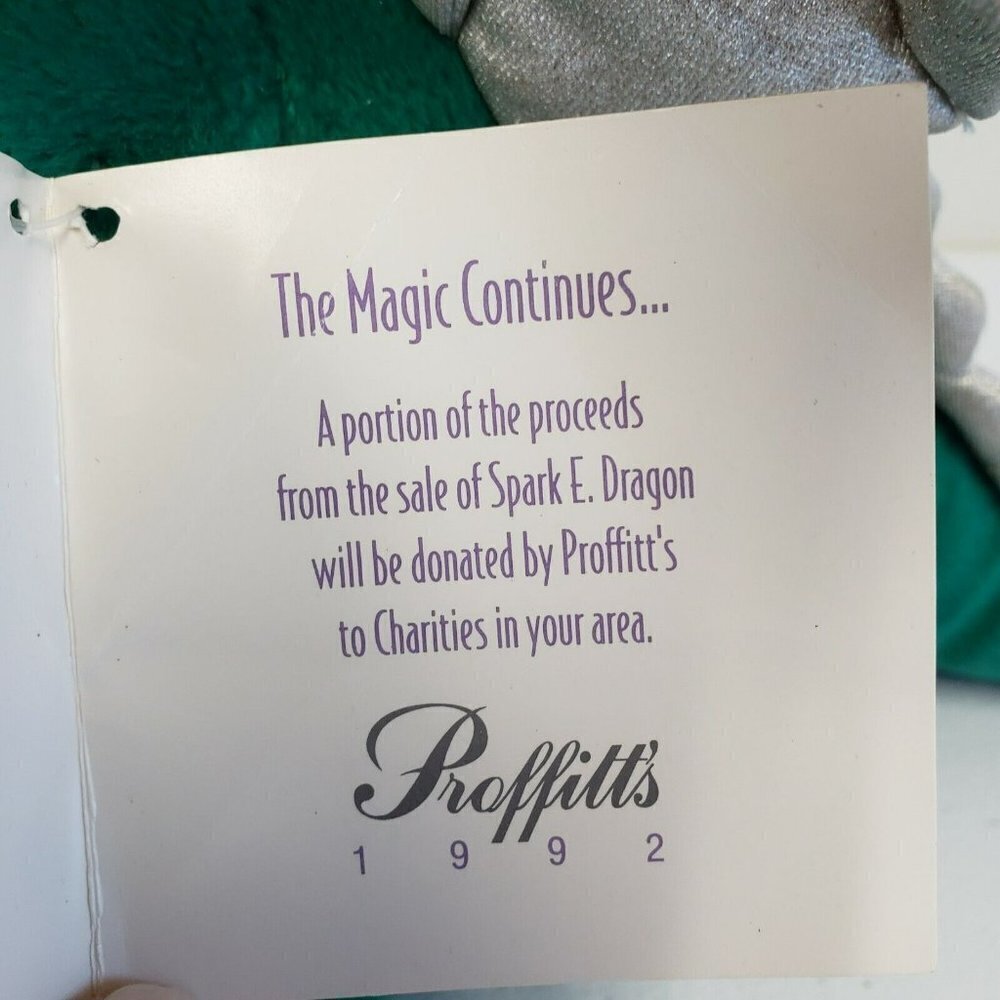 Proffitts 16" Spark E Dragon Christmas Holiday Santa Hat 1992 Vintage Plush - Picture 6 of 8